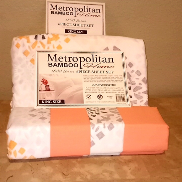 Metropolitan Bamboo Peach Abstract Print King Sheet Set⦠- Picture 9 of 12